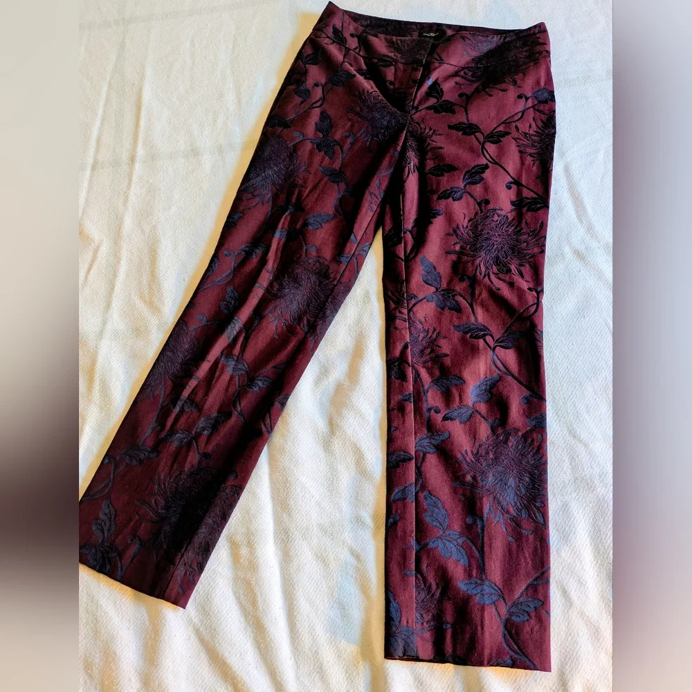 Ann Taylor Burgundy Floral Slacks Sz 4 - Picture 2 of 13